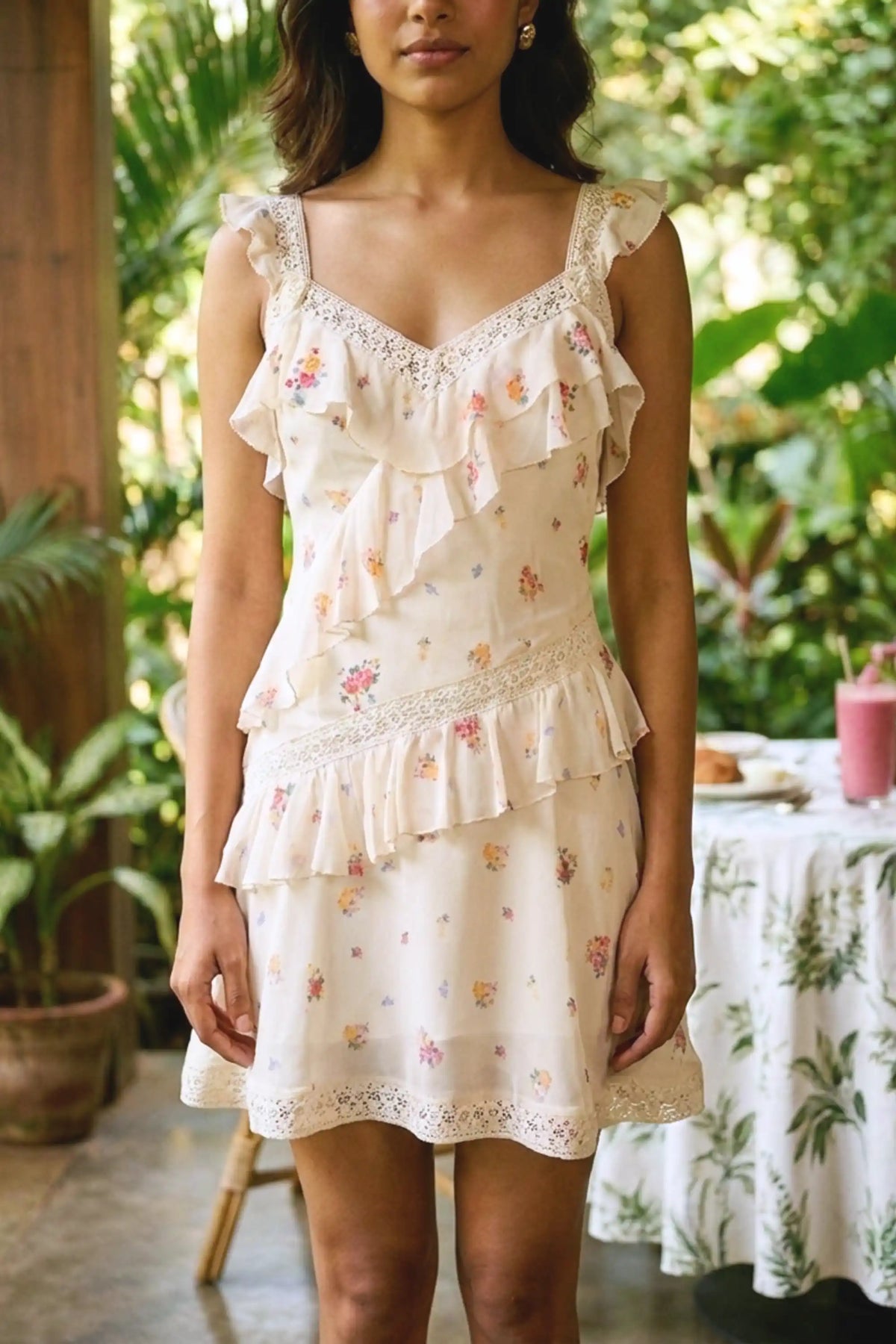 Buttercream Rose Lace Ruffle Mini Dress