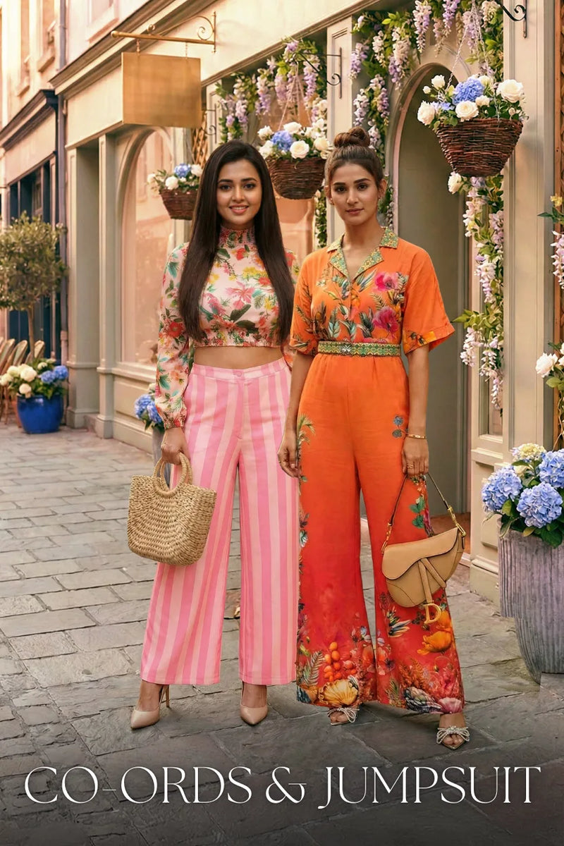 Co-ords jumpsuit category – Floral print matching sets for women, party occasion wear, Prettypixie India