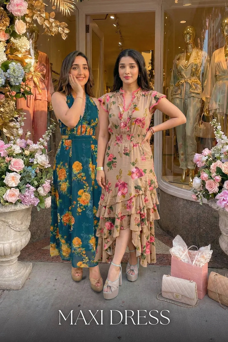 Maxi dress category – Flowing floral long dresses for women, luxury evening wear, Prettypixie India