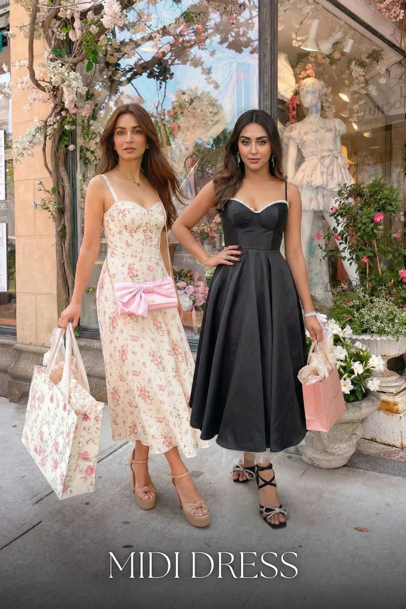 Midi dress category – Elegant floral mid-length dresses for women, versatile fashion, Prettypixie India