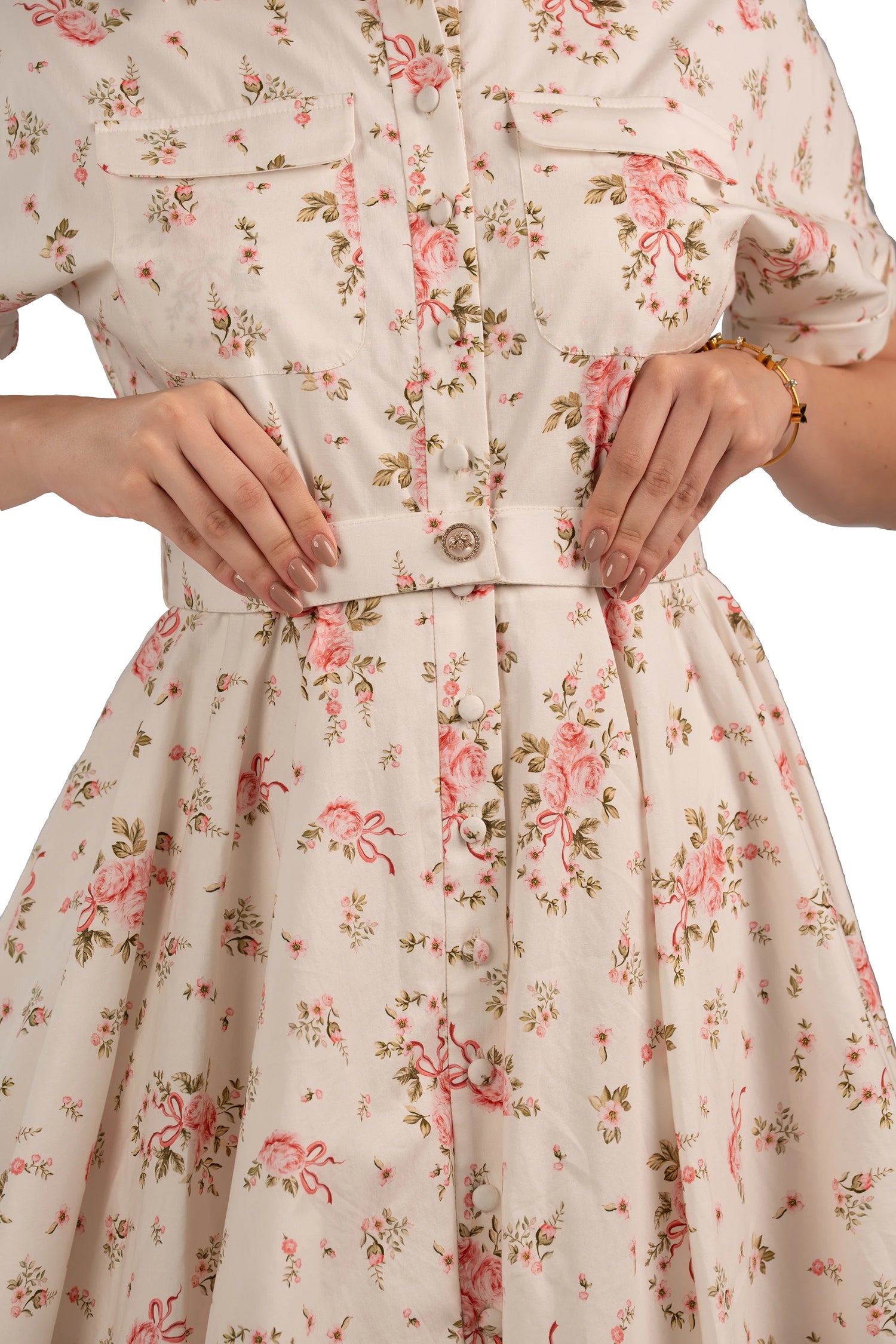 Pretty Pixie Women Floral Shirt Dress For Women (Cream, XL) Pretty Pixie Women Floral Shirt Dress For Women (Cream, XL)