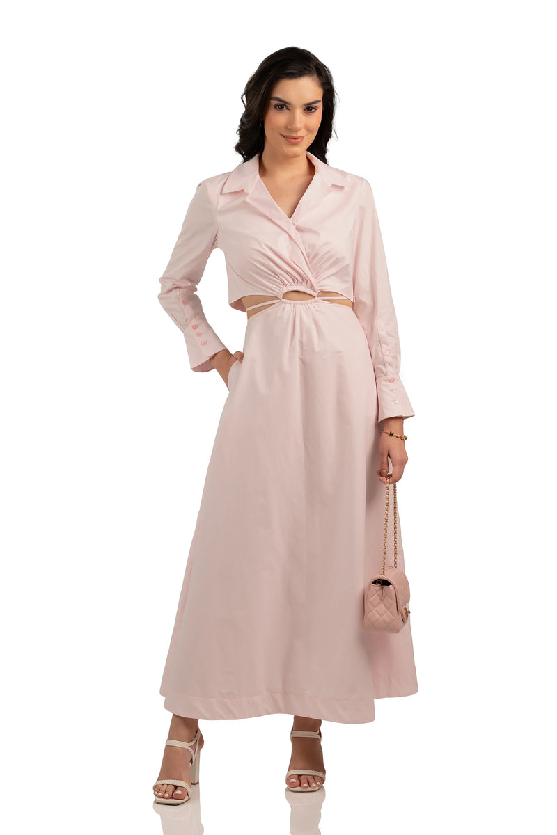 Blush Pink Cutout Maxi Shirt Dress — Pretty Pixie India