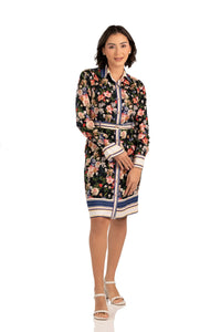 Pretty Pixie front floral shirt dress belted black multicolor