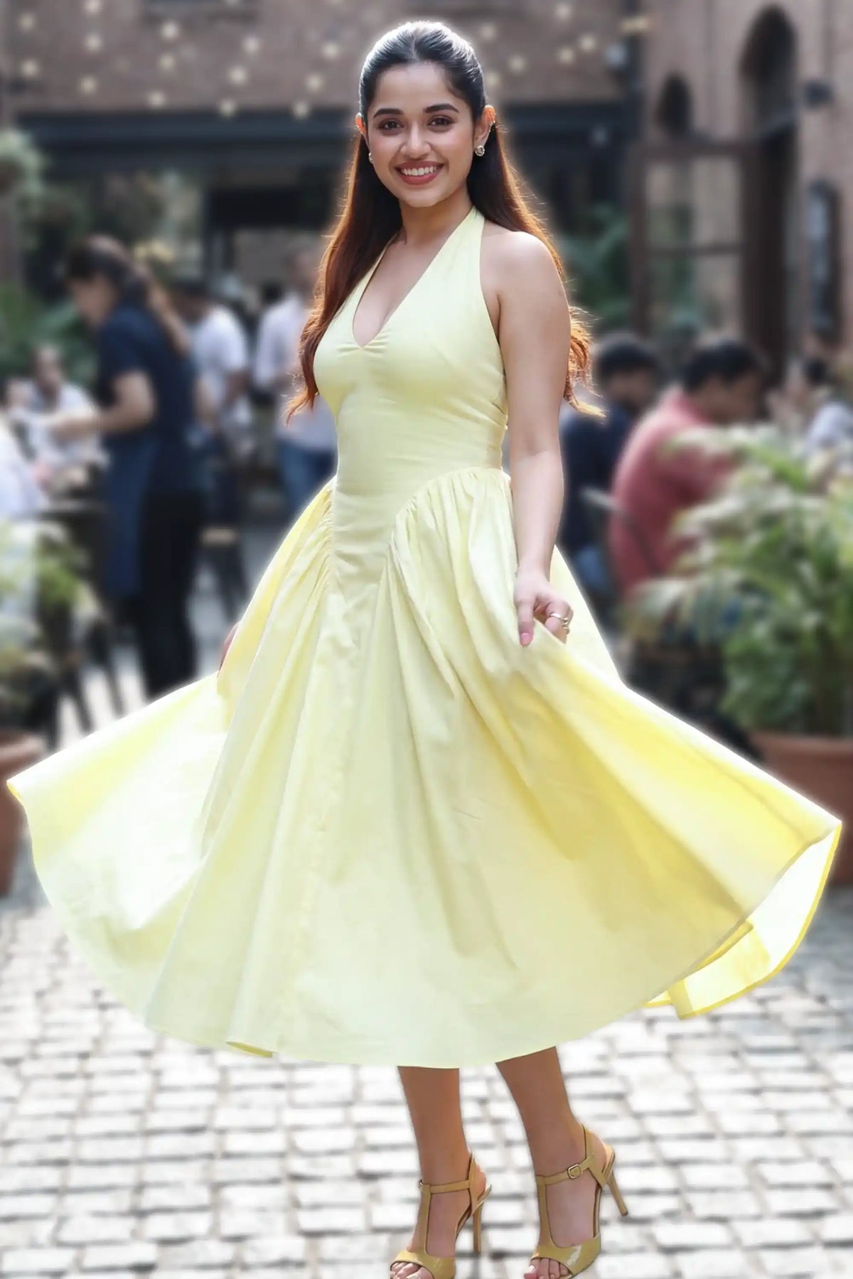Halter Bustier Midi Dress — yellow
