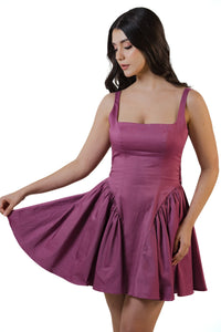 Plum Pleated | Mini dress hem flare detail