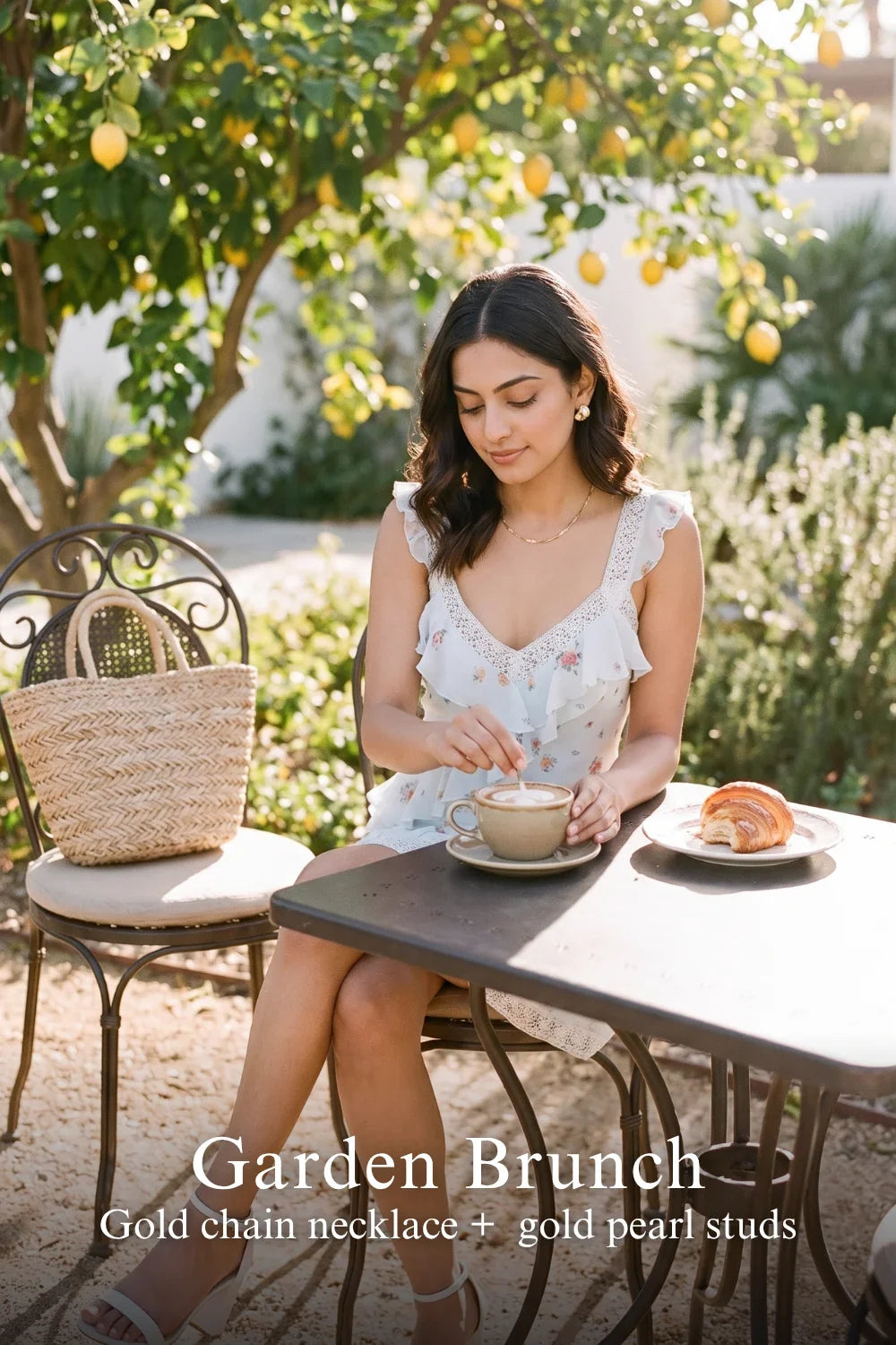 Pretty Pixie meadow rose lace ruffle mini dress for garden brunch look.