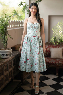 Mint Floral Bustier Midi Dress