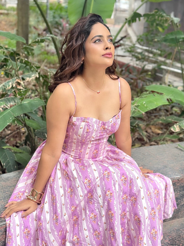 Lilac Floral Stripe Bustier Cotton Midi Dress — verified customer review photo