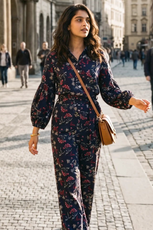 Navy Floral Belted Shirt & Wide-Leg Co-Ord Set — verified customer review photo