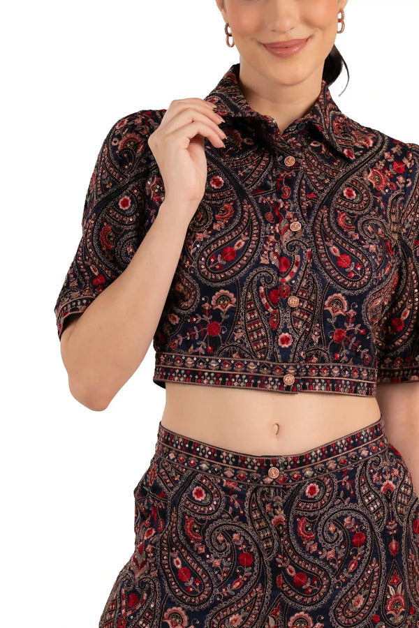 Crimson Paisley Navy Hand Embroidered Co-Ord Set — view 4