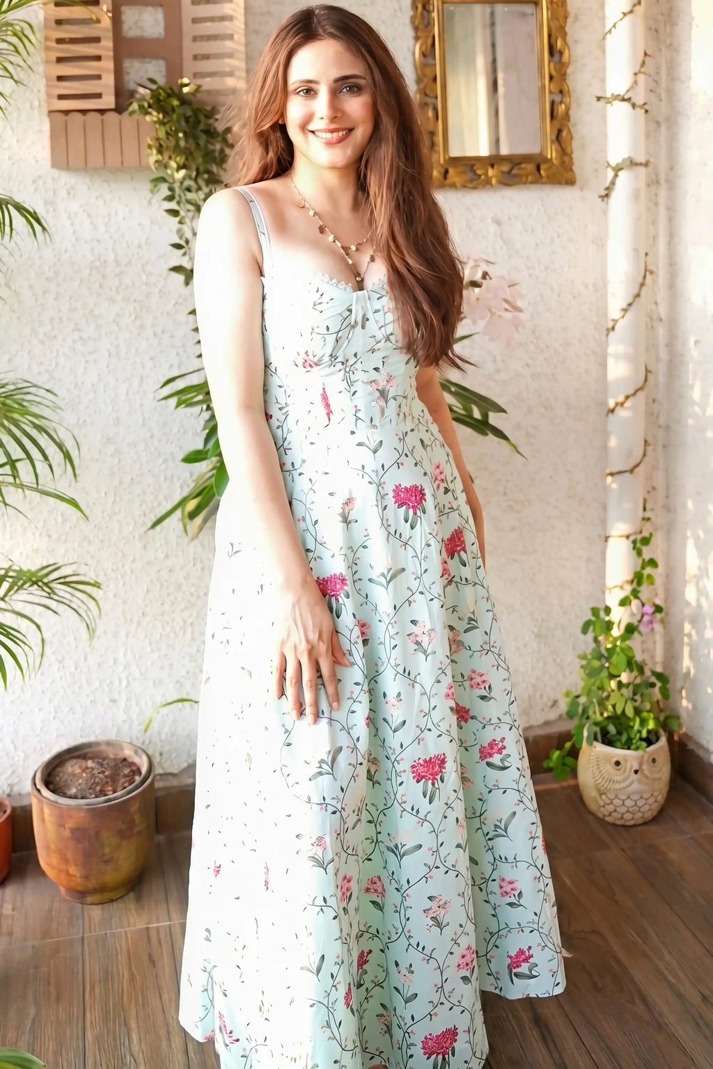 Onima Kashyap in PrettyPixie mint corset floral midi dress