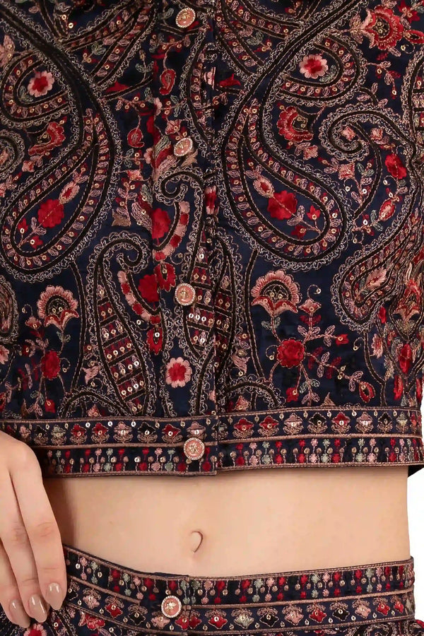 Crimson Paisley Navy Hand Embroidered Crop Shirt — view 4