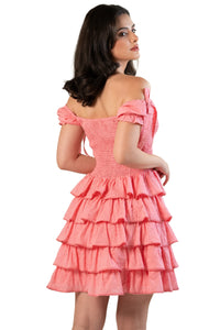 Back view: smocked back and tiered ruffles mini dress
