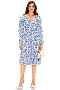 Pretty Pixie powder blue floral midi dress front