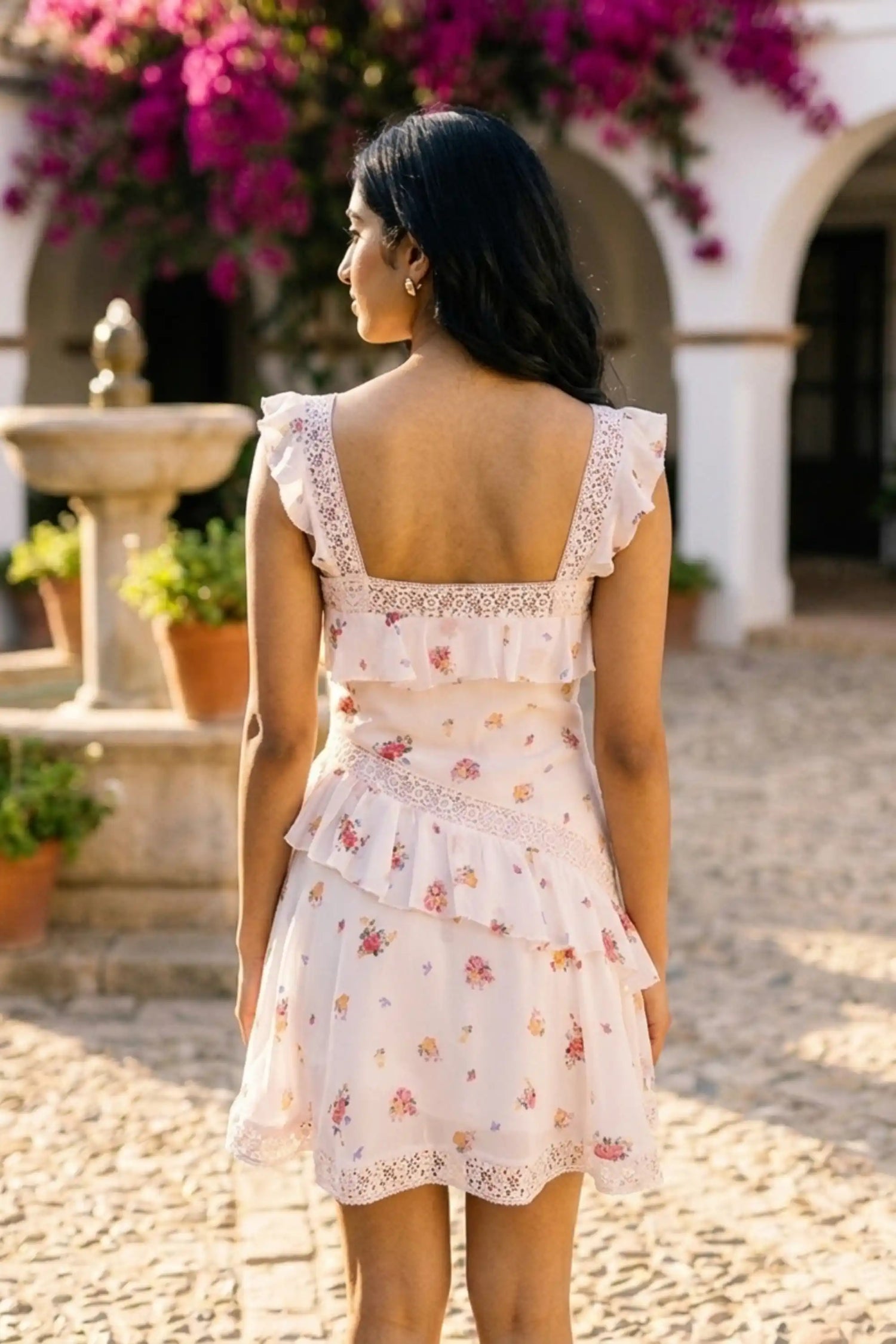 Prairie Rose Lace Ruffle Mini Dress