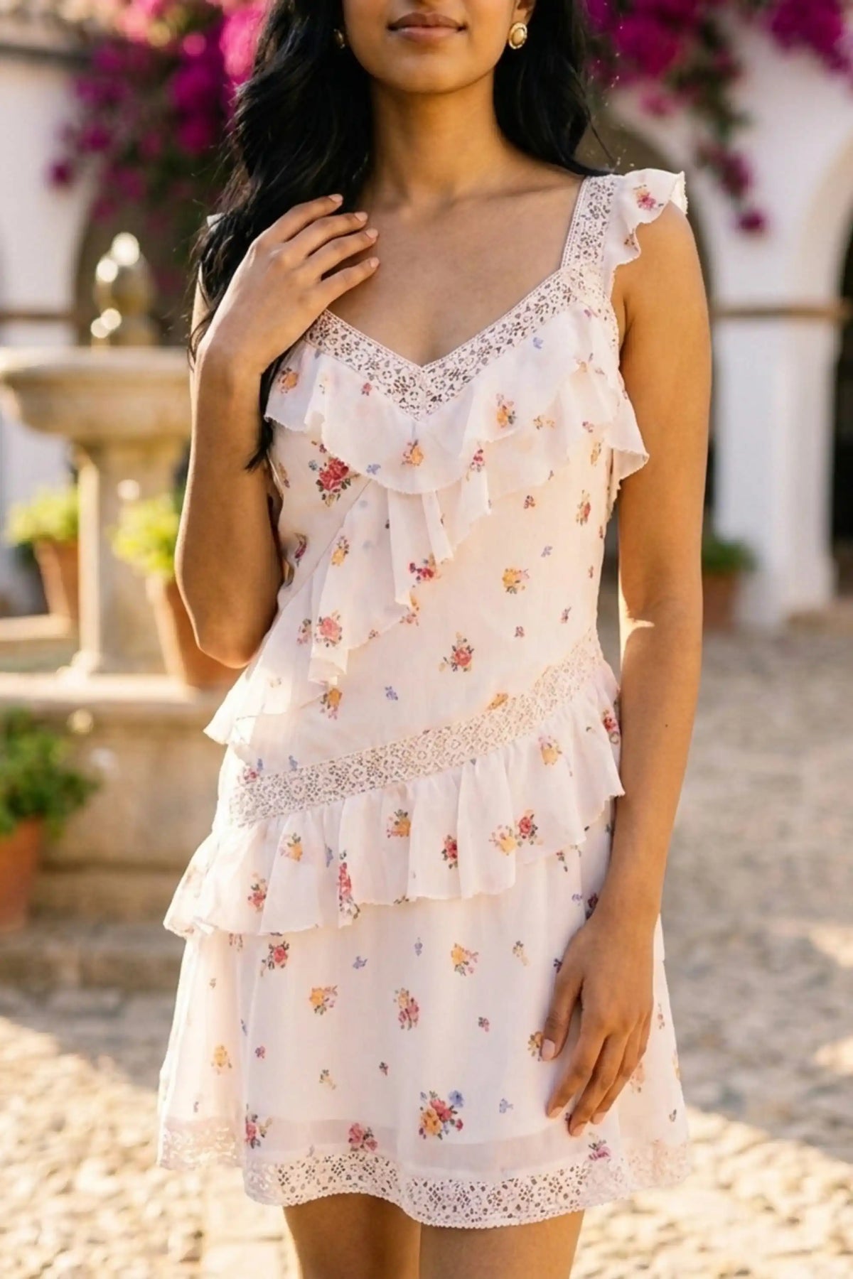 Prairie Rose Lace Ruffle Mini Dress