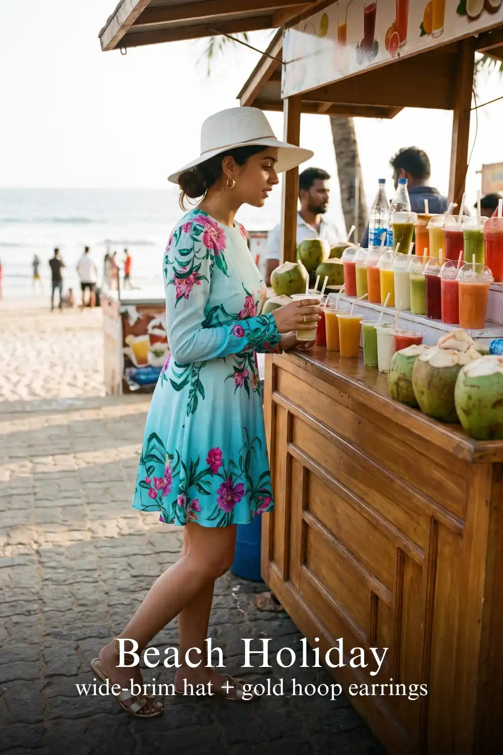 Pretty Pixie aqua ombre floral belted long-sleeve mini dress styled for a beach holiday