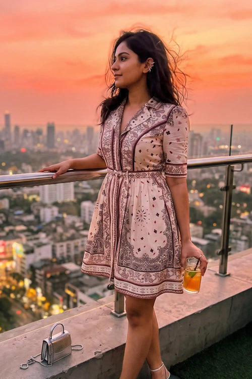 Bandana Print Mini Dress | V-Neck Belted