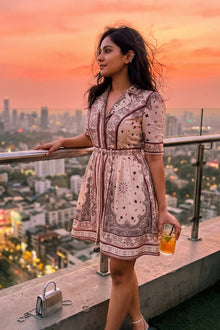 Bandana Print V-Neck Belted Mini Dress