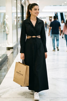 Black Cutout Maxi Shirt Dress