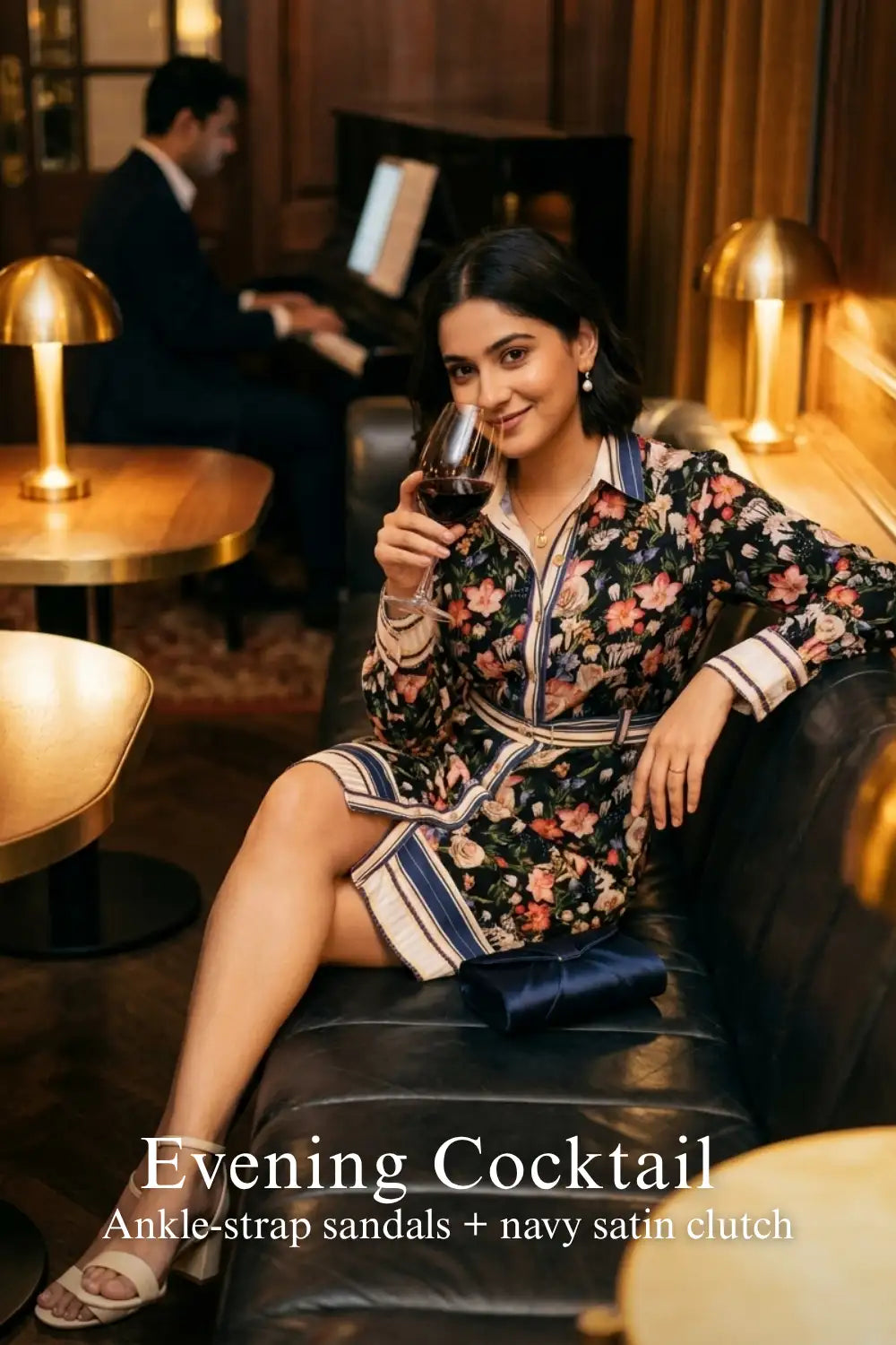 Pretty Pixie black floral belted shirt dress for evening cocktail.