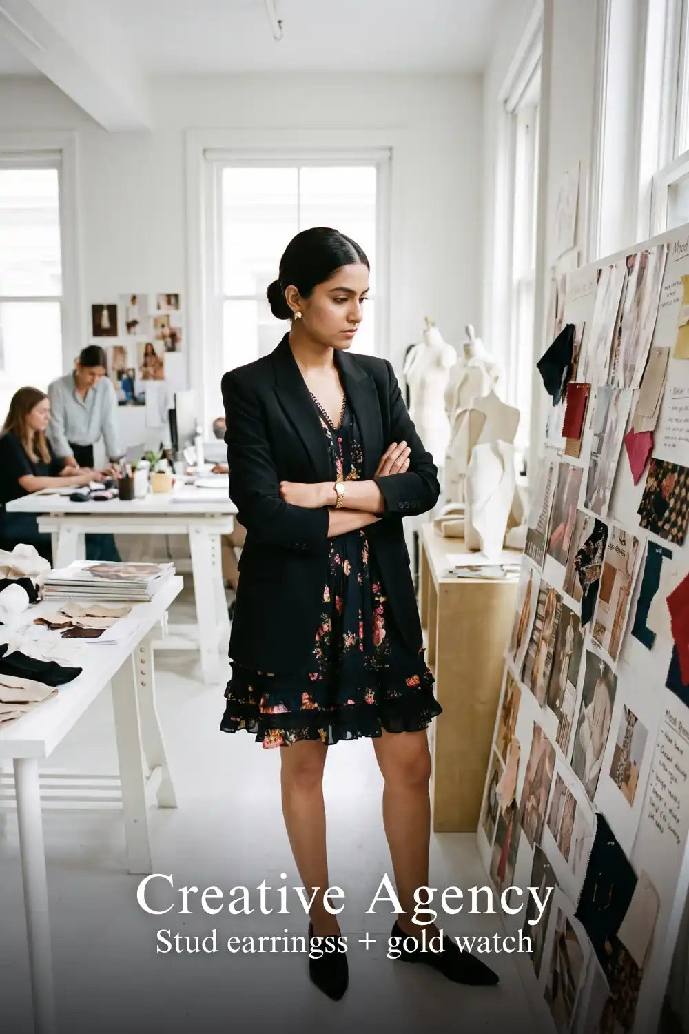 Pretty Pixie black floral ruffle tiered mini dress for creative agency.