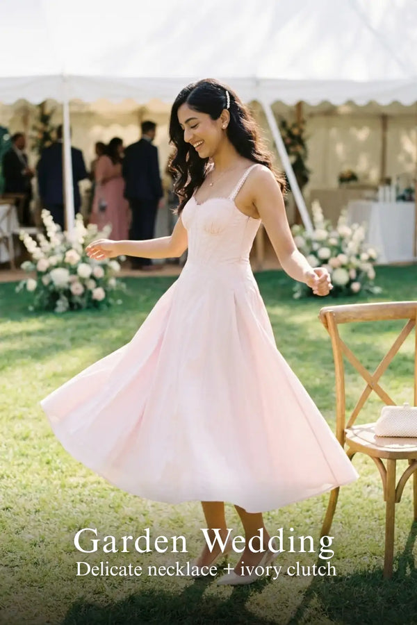 Blush Pink Lace-Trim Bustier Strap Midi Dress — view 3