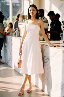 Blush Pink Cotton Spaghetti Strap Bustier Midi Dress