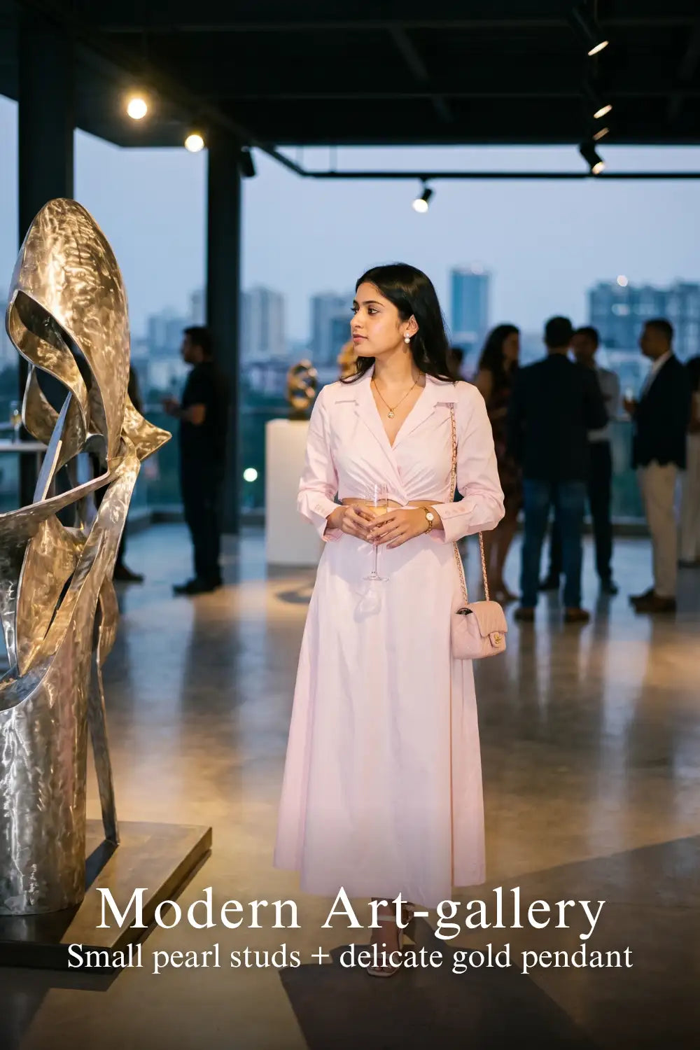 Pretty Pixie blush pink cutout maxi shirt dress for modern art gallery.