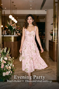 Pretty Pixie pastel pink floral bustier midi cotton dress for evening party.