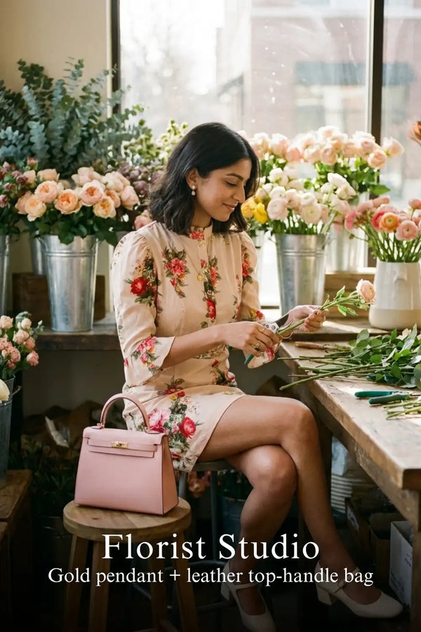 Beige Garden Rose Puff-Sleeve Belted Mini Dress — view 3