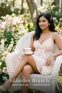 Pretty Pixie blush silk lace-trim pleated wrap v-neck dress for garden brunch.