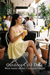 Pretty Pixie lemon pleated square-neck mini dress for outdoor cafe date.