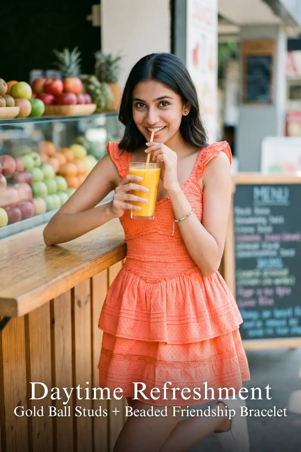 Pretty Pixie coral orange eyelet ruffle mini dress for daytime refreshment.