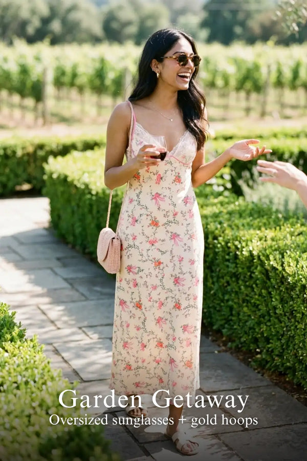 Cream Floral Bow Print Lace Bustier Slip Maxi Dress — view 4