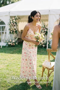 Pretty Pixie cream floral bow print lace bustier slip dress for wedding brunch.