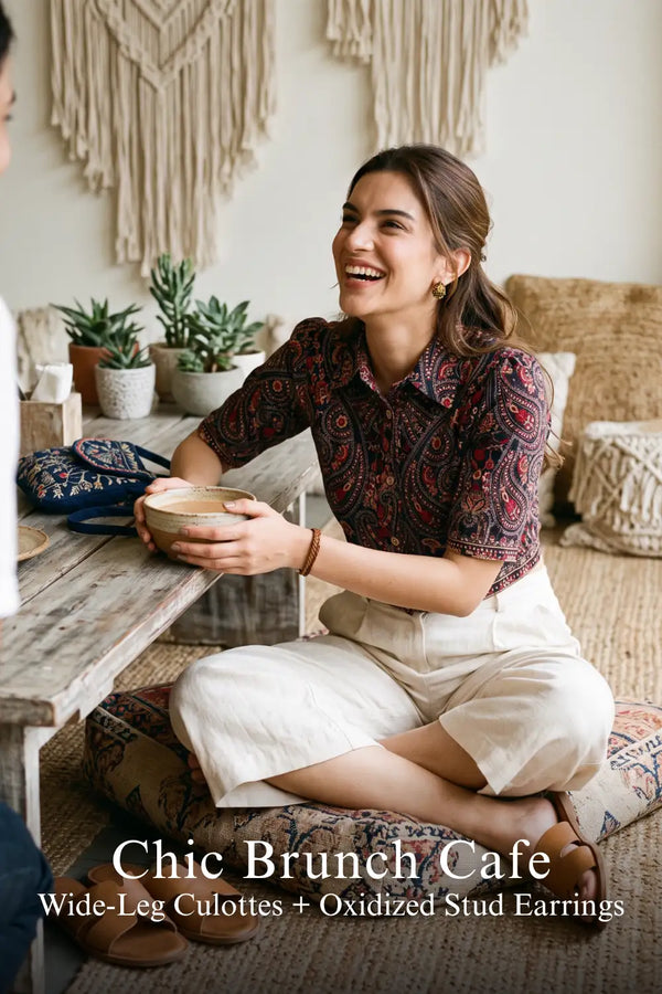 Crimson Paisley Navy Hand Embroidered Crop Shirt — view 3
