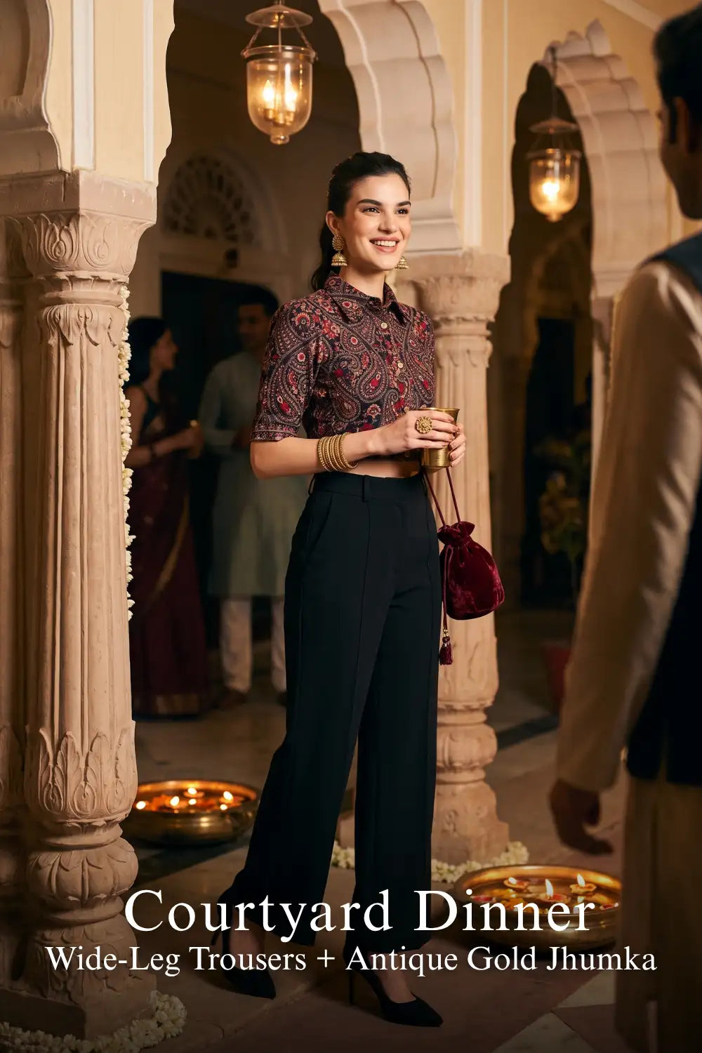 Pretty Pixie crimson paisley navy hand shirt for ethnic dinner outfit.