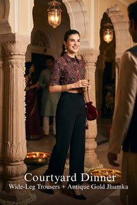 Pretty Pixie crimson paisley navy hand shirt for ethnic dinner outfit.