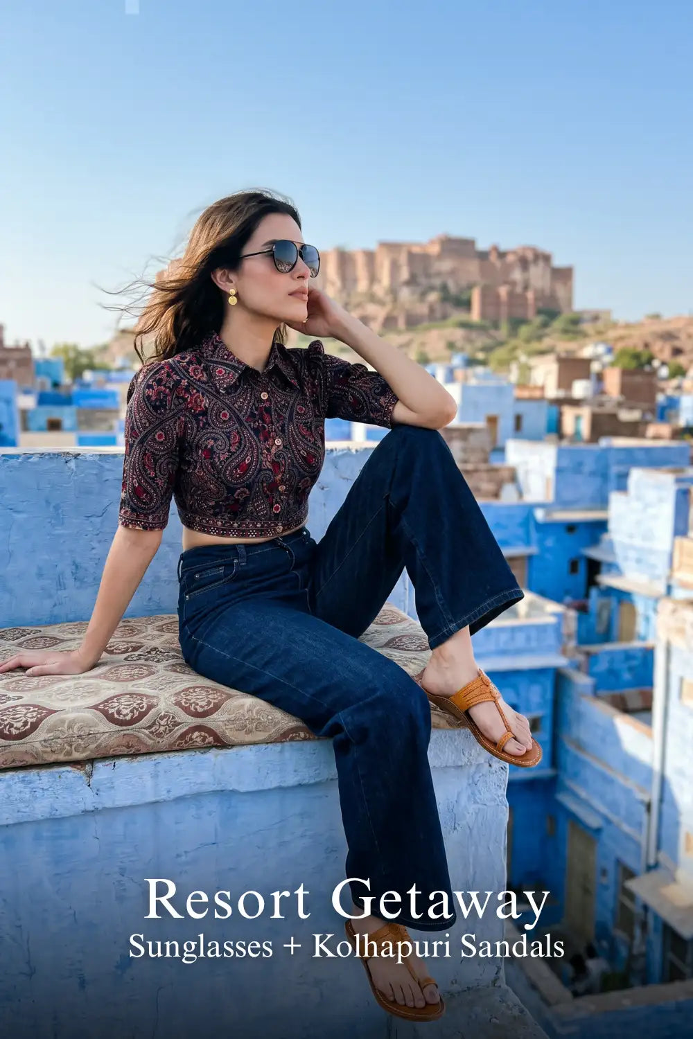Pretty Pixie crimson paisley navy hand embroidered shirt for vacation outfit.