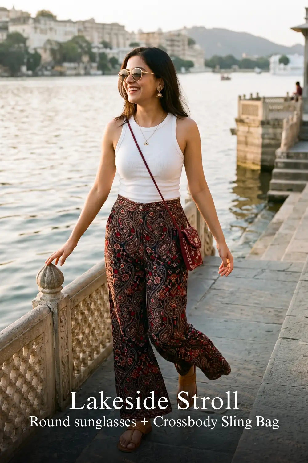 Pretty Pixie crimson paisley navy embroidered pants for vacation outfit.