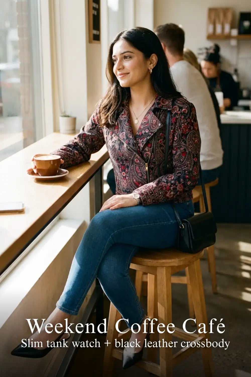 Pretty Pixie crimson paisley navy hand jacket for weekend coffee cafe.