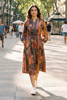 Ember Black Jacquard Belted Midi Dress