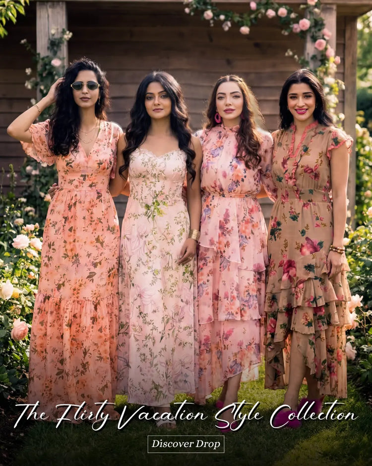 Pretty Pixie Flirty Vacation Style collection — floral maxi and midi dresses for women, shop holiday dresses online India