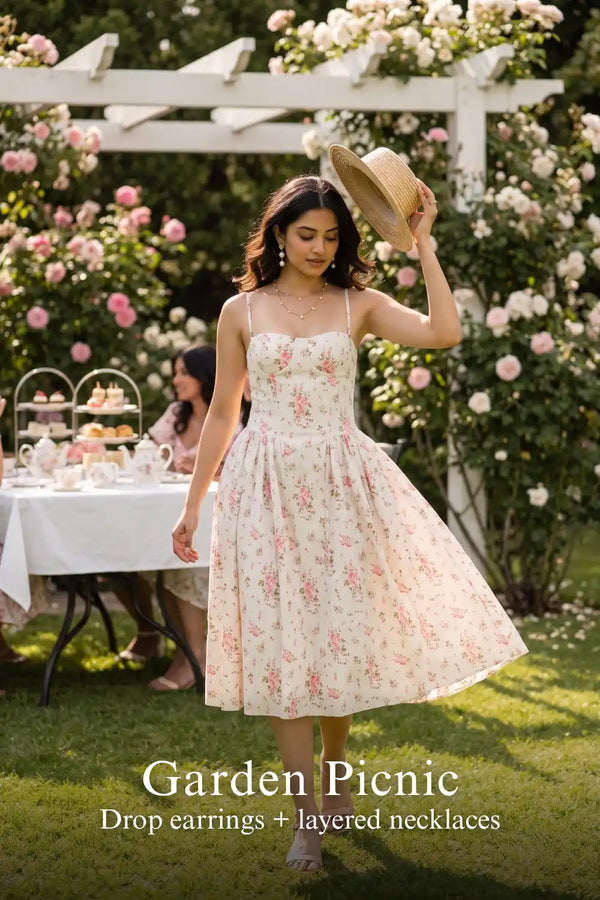 Ivory Floral Bustier Strap Cotton Midi Dress — view 4