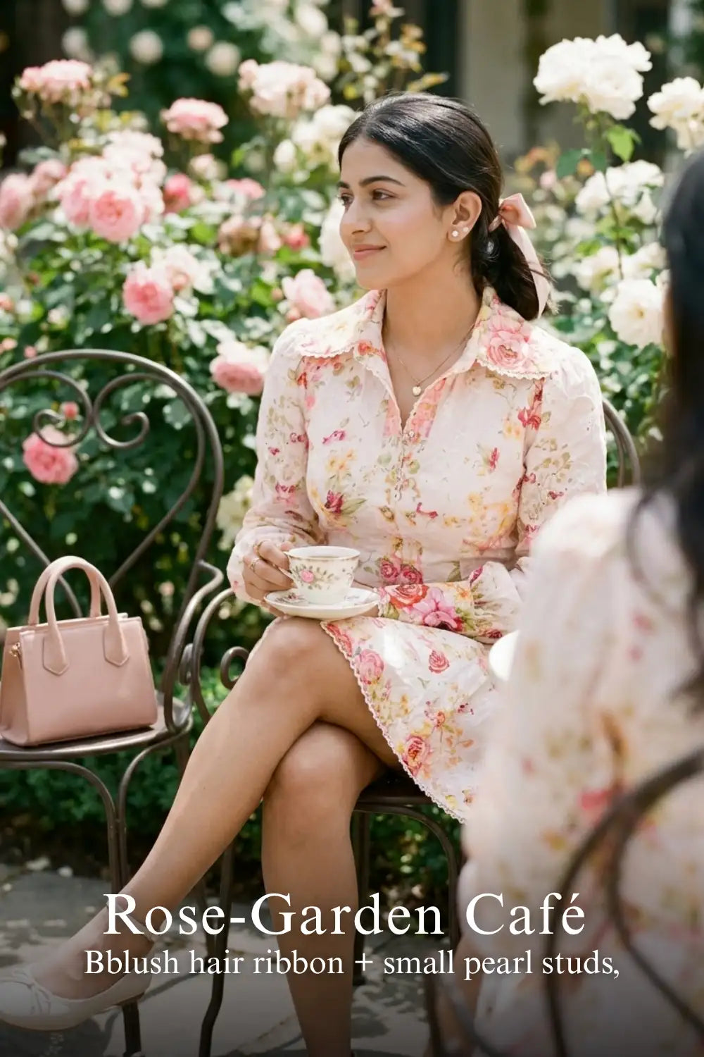 Pretty Pixie blush floral belted shirt mini dress for rose garden cafe.