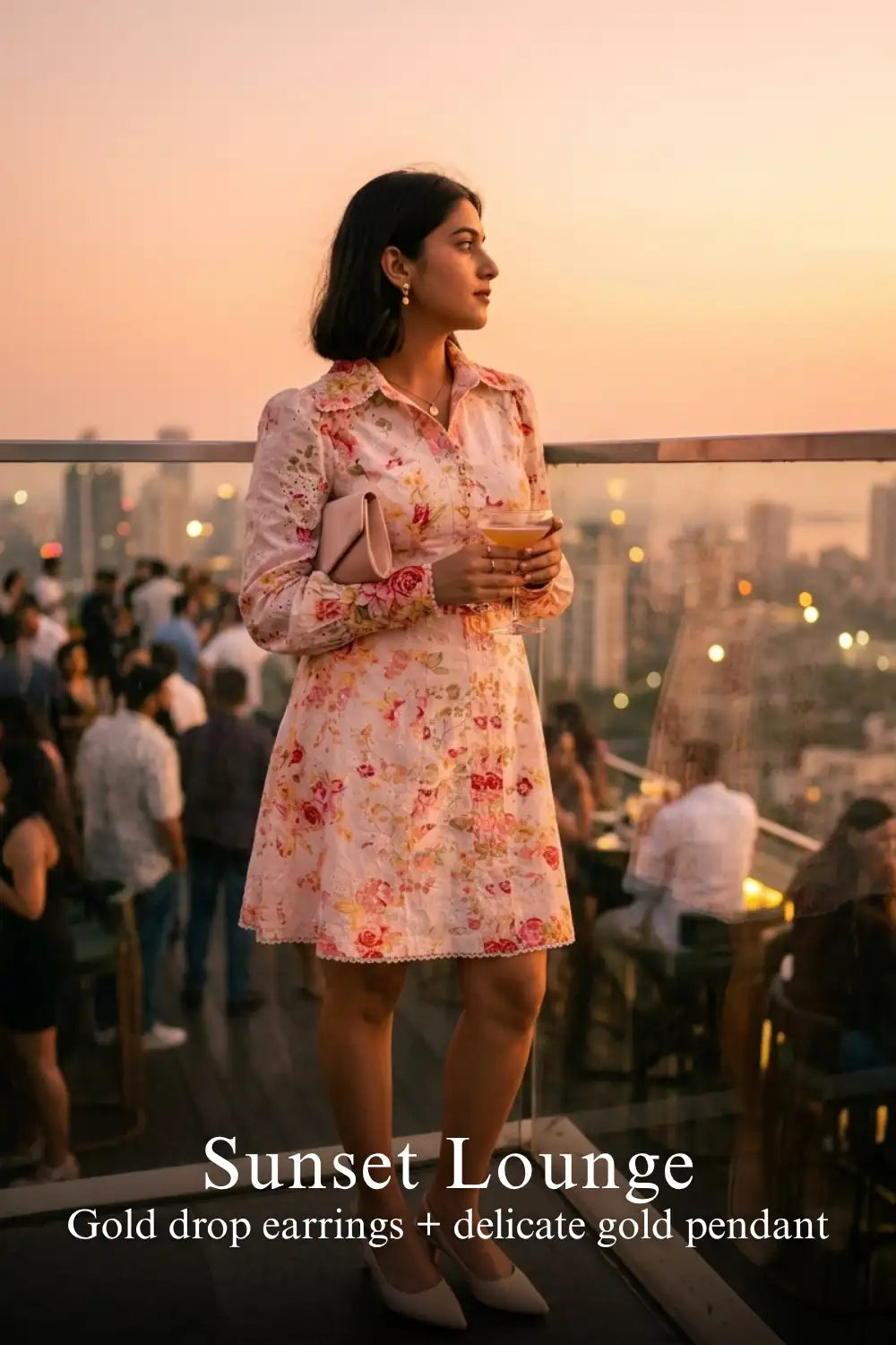 Pretty Pixie blush floral belted shirt mini dress for sunset lounge.