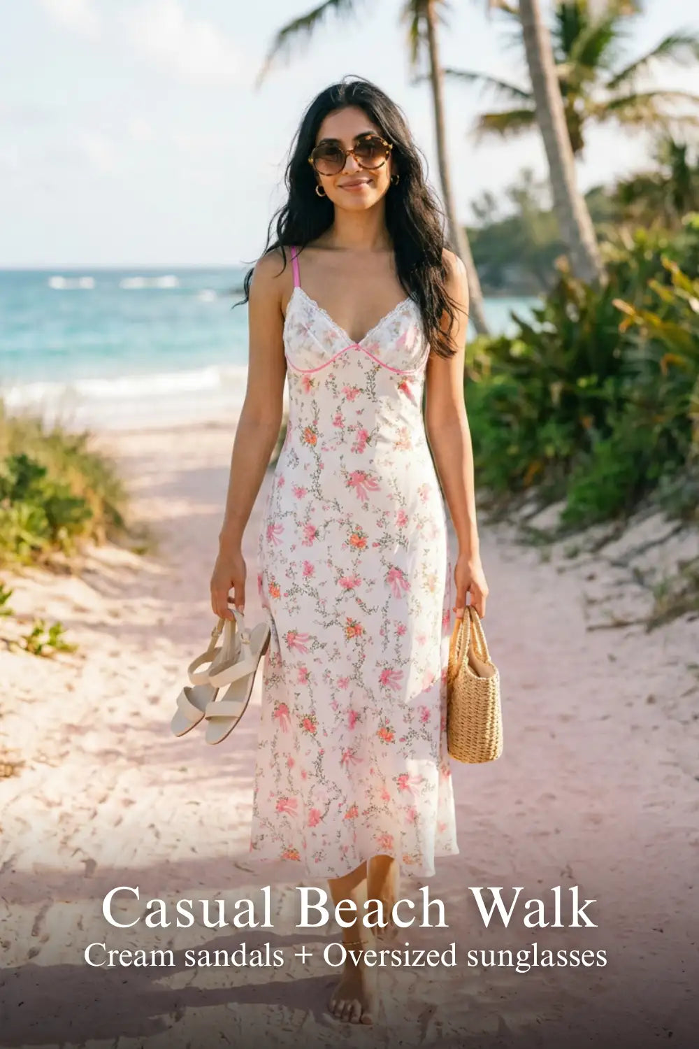 Pretty Pixie white floral bow print lace bustier dress for casual beach walk.