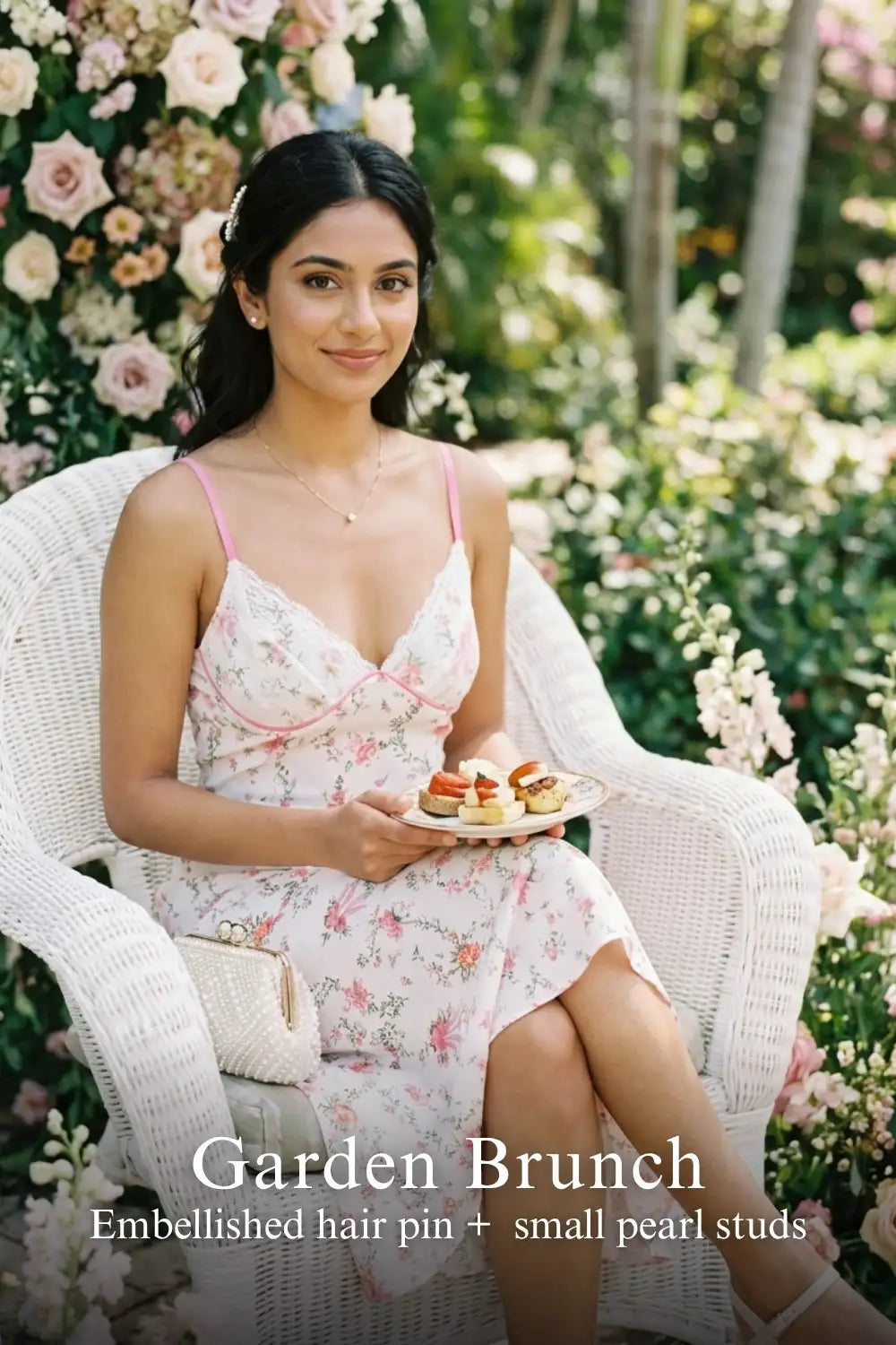 Pretty Pixie white floral bow print lace bustier slip dress for garden brunch.
