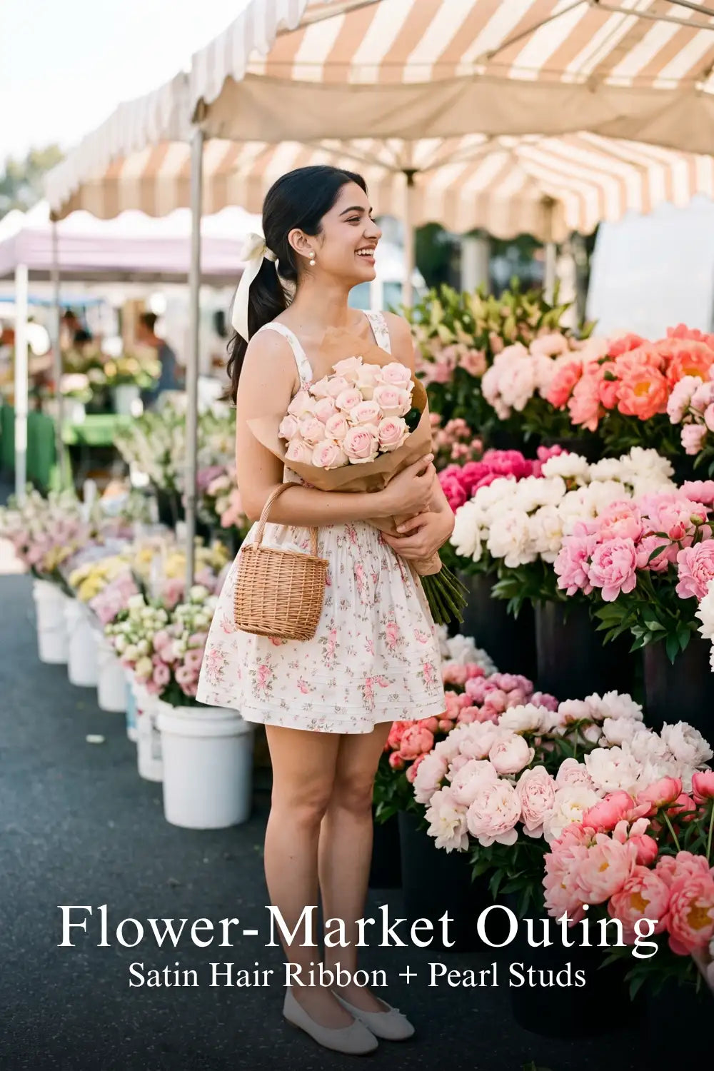Pretty Pixie ivory floral stripe mini dress for flower market outing.